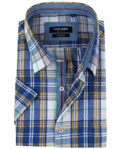 1506352-2 White blue and gold checks sleeveless shirt comfort fit