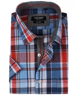 1506352-4 Blue, red and white checks sleeveless shirt comfort fit
