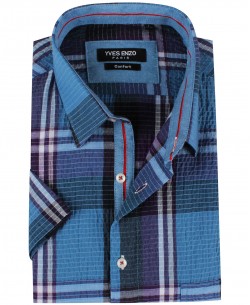 1506352-5 Blue, purple and black checks sleeveless shirt comfort fit