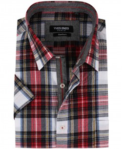 1506352-6 Red, white and grey checks sleeveless shirt comfort fit