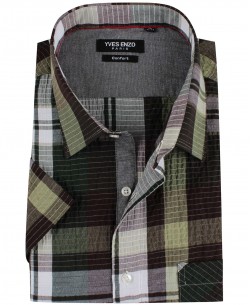 1506353-1 Khaki green checks sleeveless shirt comfort fit