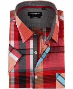 1506354-4 Red checks sleeveless shirt comfort fit