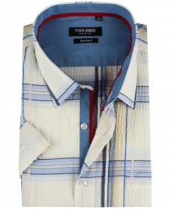 1506354-6 Beige and blue checks sleeveless shirt comfort fit