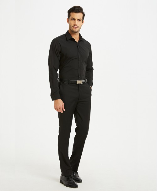 SLIM1009-10M Chemise unie noire taille M en slim fit