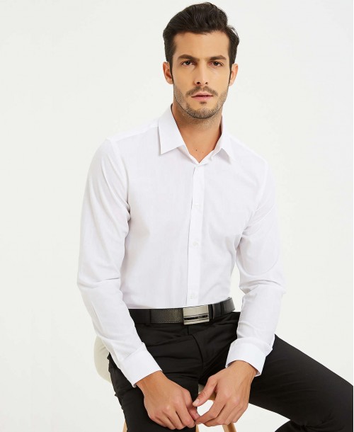 SLIM1009-9S Chemise unie blanche taille S en slim fit