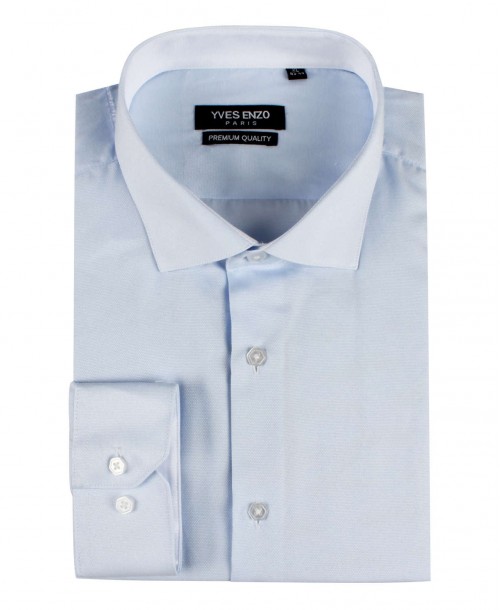 ENZO-103-3 Chemise bleu ciel cintrée en coton oxford royal