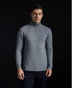 YE-6738-60 High zip neck metal grey jumper