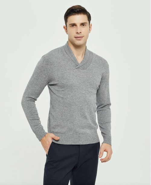 YE-6740-6 Shawl neck grey vintage jumper