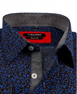 SLIM5034-14 Blue shirt FLORAL prints slim fit