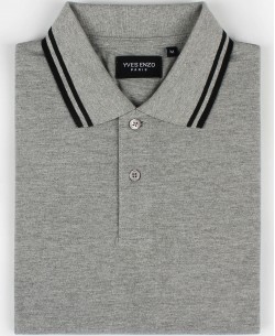 YE-8842-10 Polo gris clair avec col à liseré bicolor