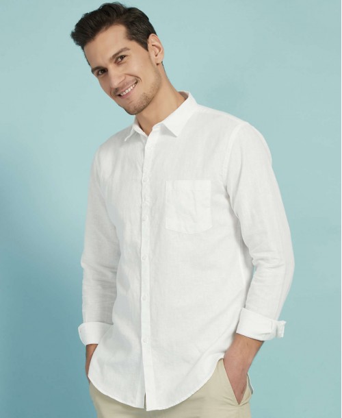 LIN-9 White linen shirt adjusted fit
