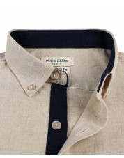 LIN-20-10 Beige linen shirt adjusted fit