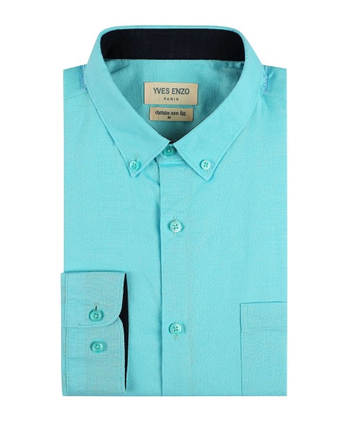 LIN-20-11 Turquoise blue linen shirt adjusted fit