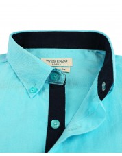 LIN-20-11 Turquoise blue linen shirt adjusted fit
