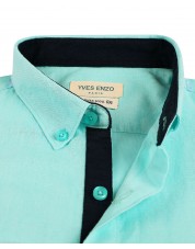 LIN-20-3 Aqua blue linen shirt adjusted fit