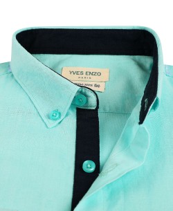 LIN-20-3 Aqua blue linen shirt adjusted fit