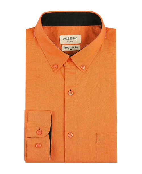 LIN-20-4 Orange linen shirt adjusted fit