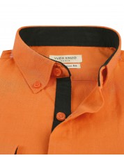 LIN-20-4 Orange linen shirt adjusted fit