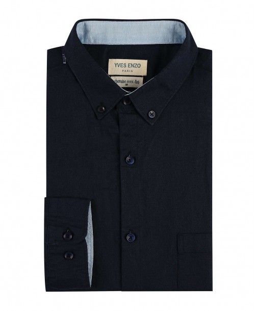 LIN-20-6 Navy blue linen shirt adjusted fit