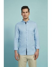LIN-20-9 Turquoise blue linen shirt adjusted fit