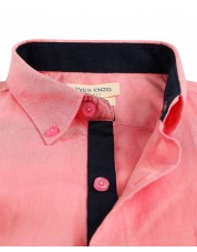 LIN-50-1 Pink linen sleeveles sshirt adjusted fit