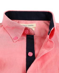 LIN-50-1 Pink linen sleeveles sshirt adjusted fit