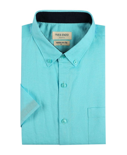 LIN-50-11 Turquoise blue linen sleeveles sshirt adjusted fit