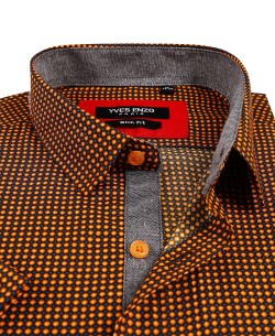 SLIM5357-5 Brown short sleeves CIRCULOS prints slim fit shirt