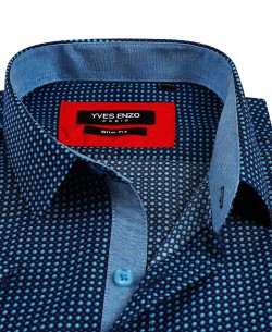 SLIM5357-6 Blue short sleeves CIRCULOS prints slim fit shirt