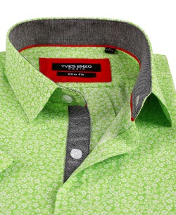 SLIM5358-1 Green short sleeves CAMPO prints slim fit shirt