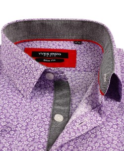 SLIM5358-2 Purple short sleeves CAMPO prints slim fit shirt