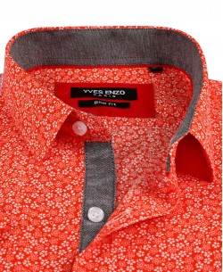 SLIM5358-3 Red short sleeves CAMPO prints slim fit shirt