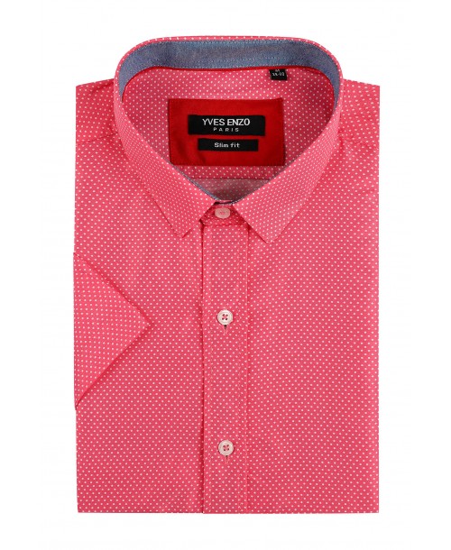 SLIM5359-7 Chemisette rose fucshia à motifs en slim fit