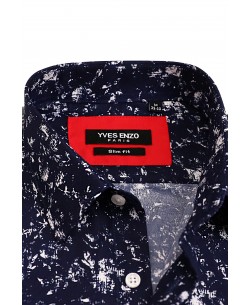 SLIM5043-01 Slim fit navy blue shirt MANTELLO prints