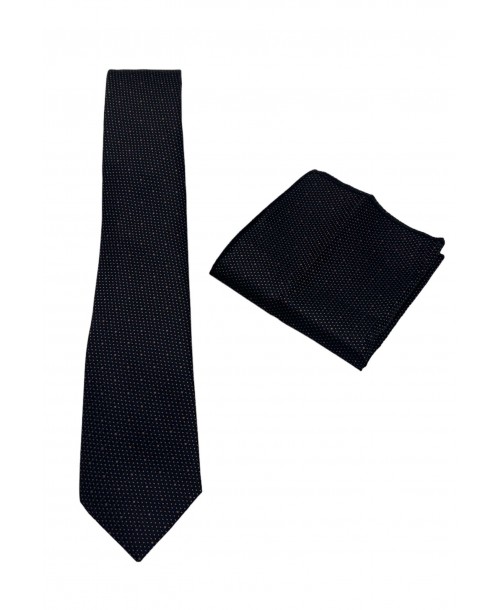 CRP-301 Cravate noire à motifs avec pochette - 7 cm