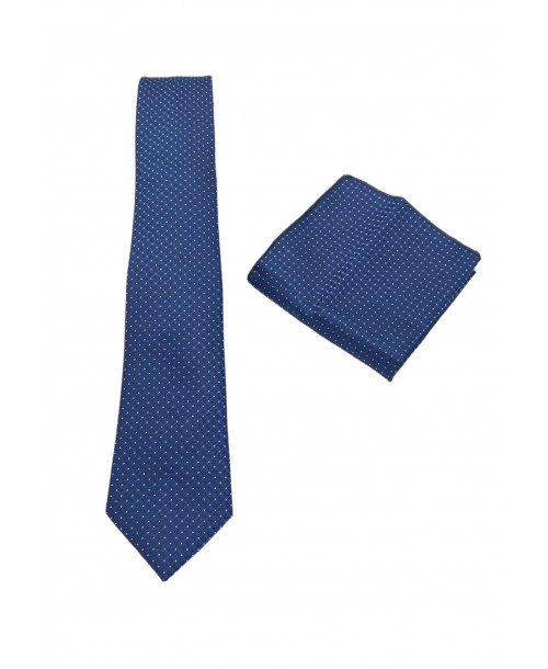 CRP-302 Cravate marine à motifs avec pochette - 7 cm