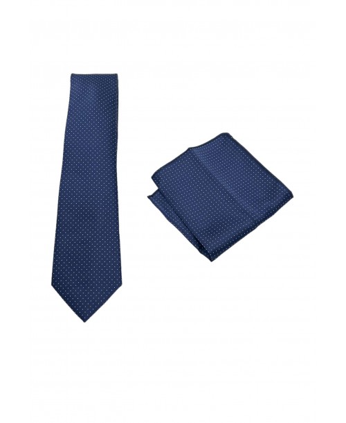 CRP-306 Cravate marine à motifs avec pochette - 7 cm