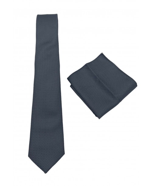 CRP-307 Cravate noire à motifs avec pochette - 7 cm