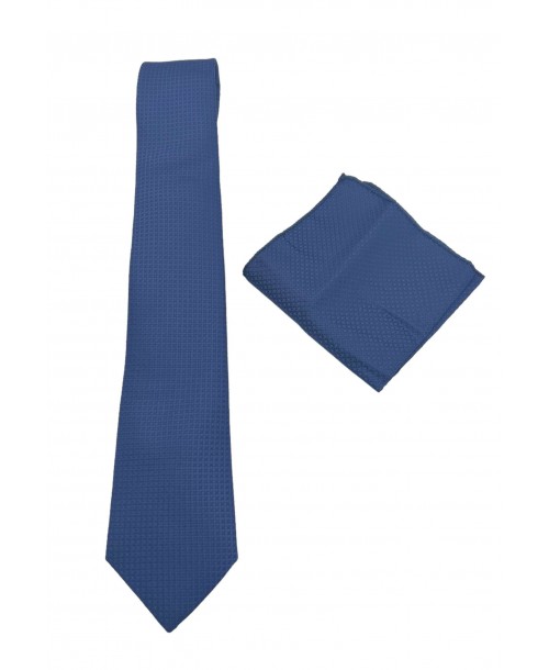 CRP-308 Cravate marine à motifs avec pochette - 7 cm