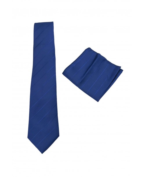 CRP-310 Cravate marine à motifs avec pochette - 7 cm