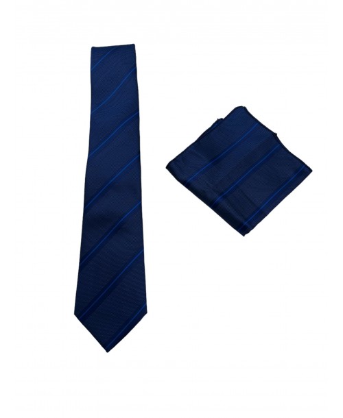 CRP-311 Cravate bleue à rayures avec pochette - 7 cm