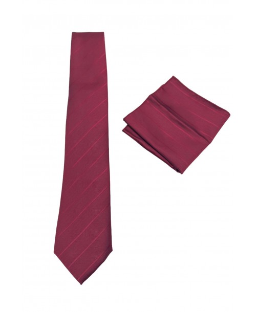 CRP-313 Cravate bordeaux à motifs avec pochette - 7 cm