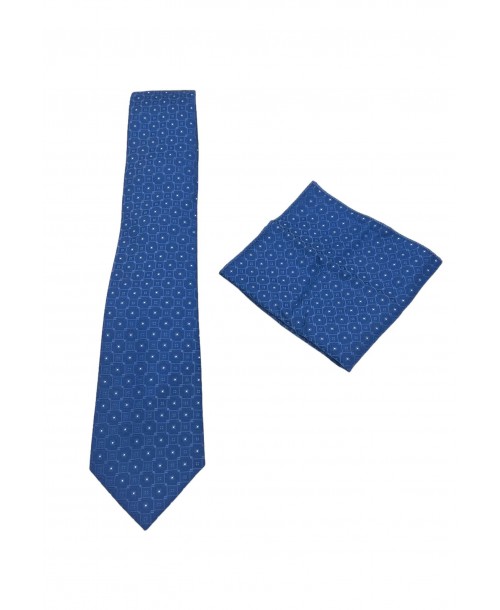 CRP-332 Cravate bleue à motifs avec pochette - 7 cm