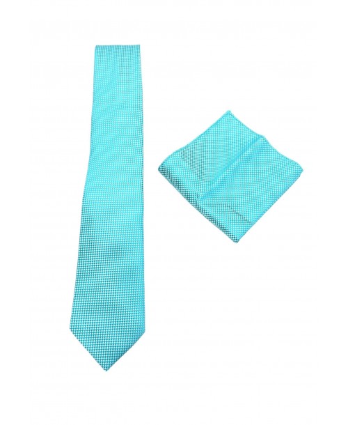 CRP-340 Cravate vert d'eau à motifs avec pochette - 7 cm