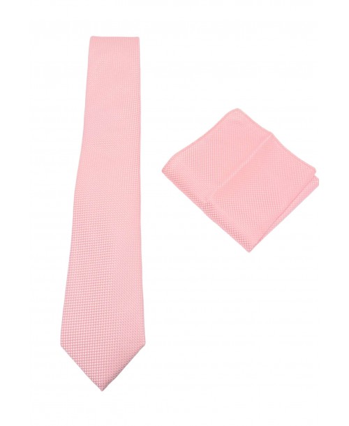 CRP-343 Cravate saumon à motifs avec pochette - 7 cm