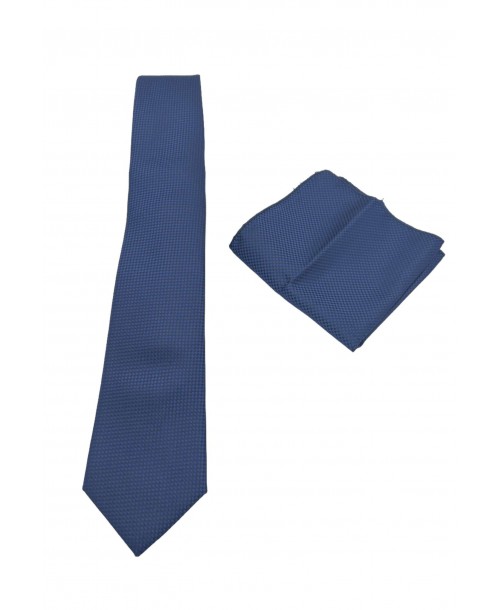 CRP-346 Cravate bleu marine à motifs avec pochette - 7 cm
