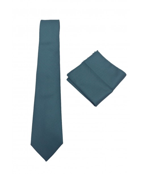 CRP-347 Cravate vert foncé à motifs avec pochette - 7 cm