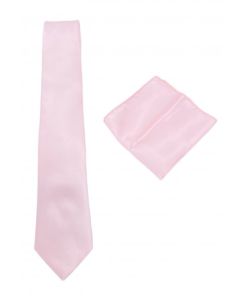 CRP-349 Cravate rose clair avec pochette - 7 cm