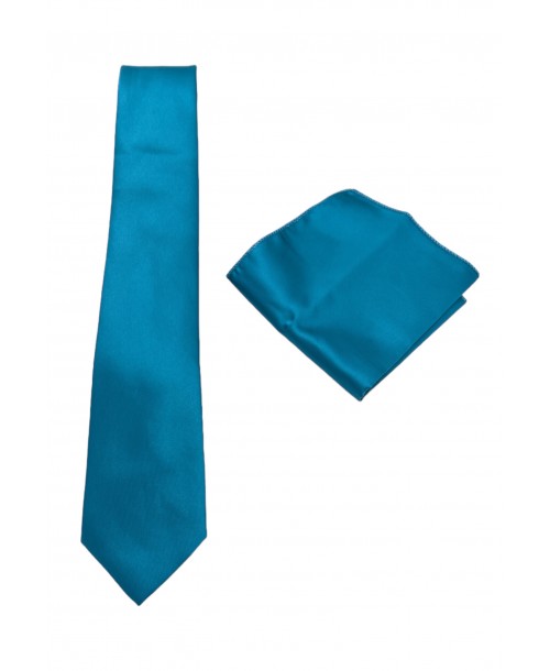 CRP-351 Cravate bleu laqué avec pochette - 7 cm