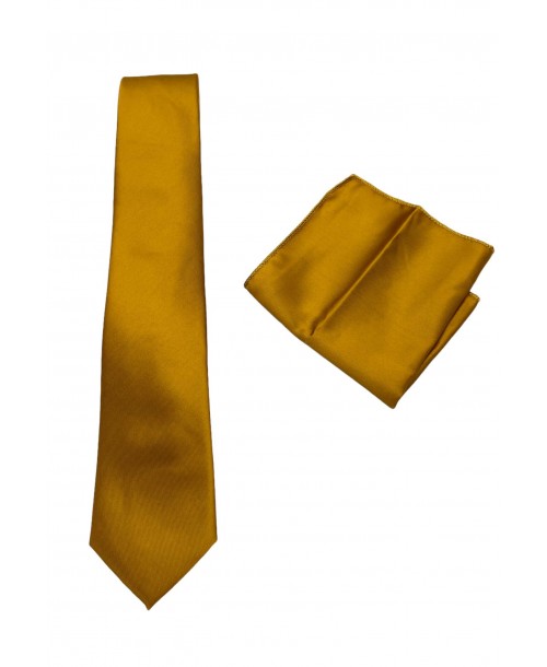 CRP-357 Cravate dorée avec pochette - 7 cm